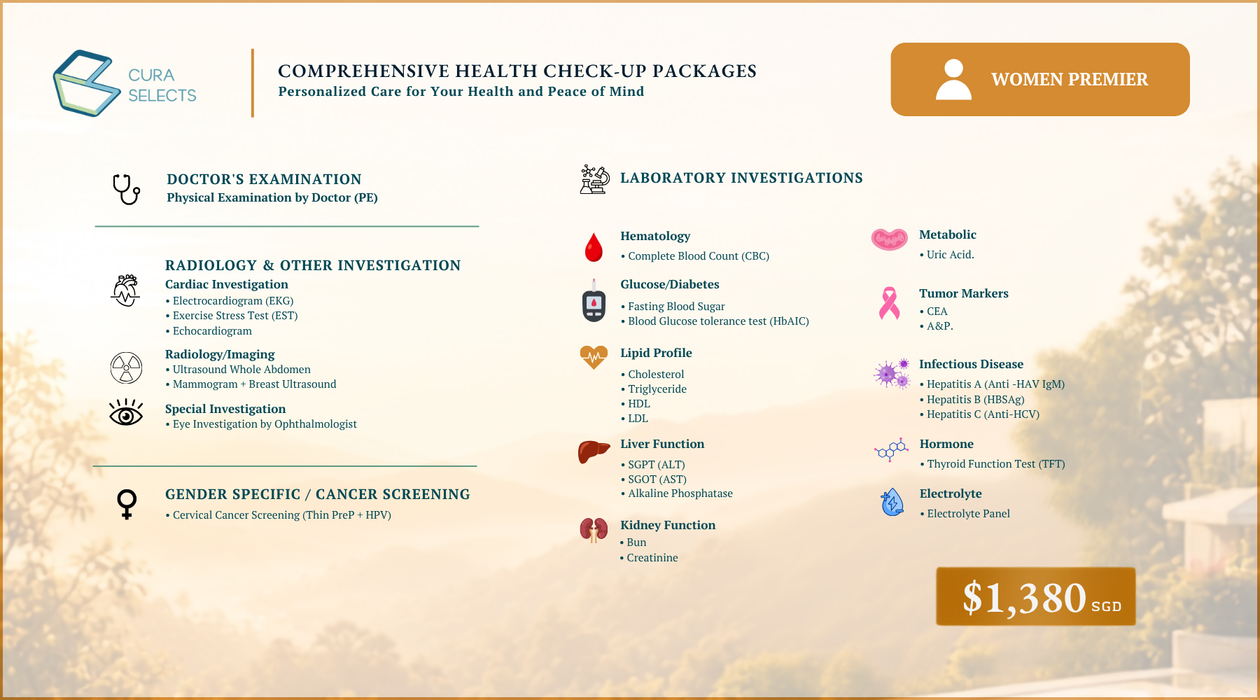Cura Selects - Combined Health Screening and Wellness Retreat for Women - Premier Package