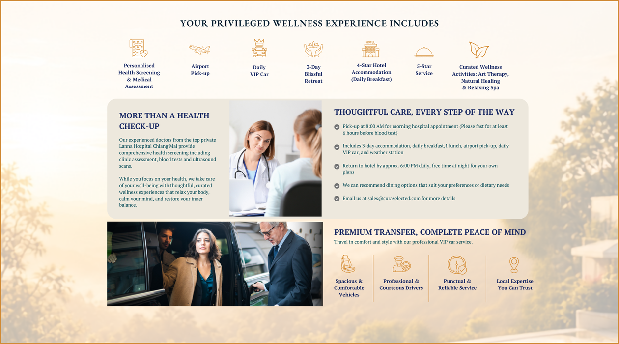 Cura Selects - Combined Health Screening and Wellness Retreat for Women - Premier Package
